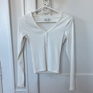 Hollister White Long Sleeve V-Neck Top